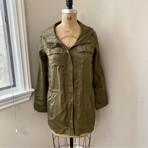 Eileen Fisher Womens Olive Green Tencel Satin Drapey Lightweight Jacket Sz XS